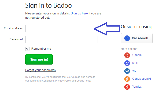 Sign in to Badoo